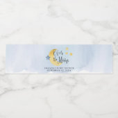 月の上で、青い水色の赤ちゃんシャワー ペットボトルラベル (シングルラベル)