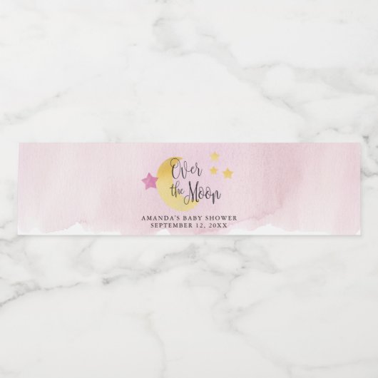 月の上で、青い水色の赤ちゃんシャワー ペットボトルラベル (シングルラベル)