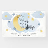 月の上で、青い水色の赤ちゃんシャワー 横断幕 (横)