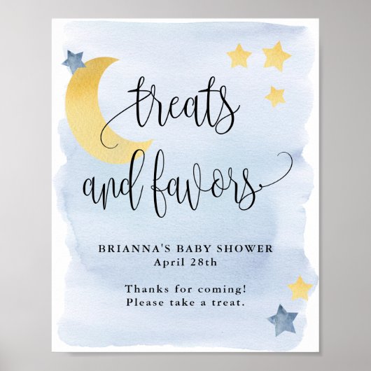 月の上で、青い赤ん坊のシャワーのお菓子と好意 ポスター (正面)