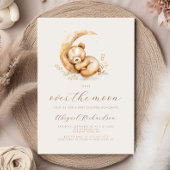 月の上でBohoテディベア中立ベビーシャワー 招待状