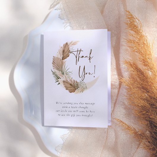 月の上でBoho Palm & Pampas Grassベビーシャワー サンキューカード