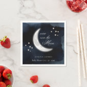 月の上にかわいいネイビー白熱［赤熱］光を放つベイビーシャワー スタンダードカクテルナプキン (インサイチュ)