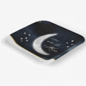 月の上にかわいいネイビー白熱［赤熱］光を放つベイビーシャワー ペーパープレート (傾斜あり)