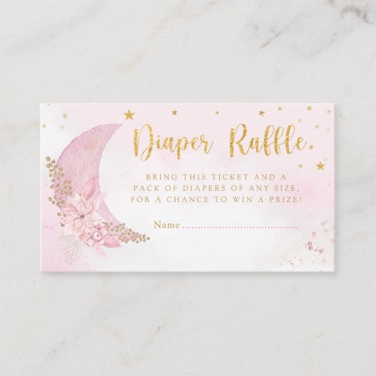 月の上にかわいいピンク赤ちゃんシャワーおむつラッフル エンクロージャーカード (正面)