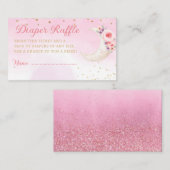 月の上にかわいいピンク赤ちゃんシャワーおむつラッフル エンクロージャーカード (正面/裏面)