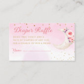 月の上にかわいいピンク赤ちゃんシャワーおむつラッフル エンクロージャーカード (正面)