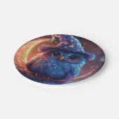 月の上にかわいいフクロウのウィザード:魔法のファンタジーアート ペーパープレート (アングル)