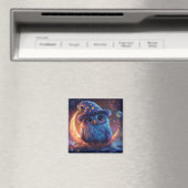 月の上にかわいいフクロウのウィザード：魔法のファンタジーアート マグネット (インサイチュ (食洗機))