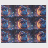 月の上にかわいいフクロウのウィザード:魔法のファンタジーアート ラッピングペーパー (フラット)