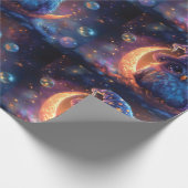 月の上にかわいいフクロウのウィザード:魔法のファンタジーアート ラッピングペーパー (角)