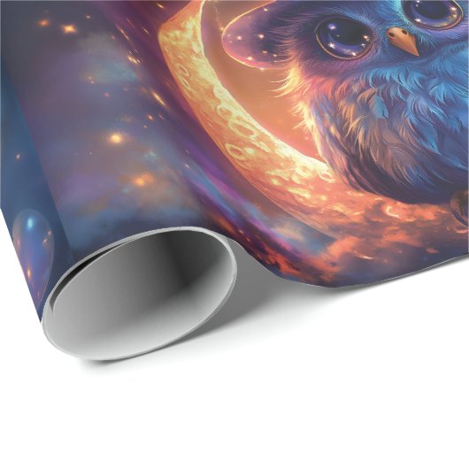 月の上にかわいいフクロウのウィザード：魔法のファンタジーアート ラッピングペーパー (ロールコーナー)