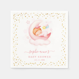 月の上にかわいい女の子のシャワー赤ちゃんシャワー スタンダードカクテルナプキン