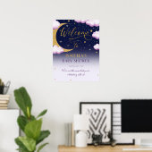 月の上にかわいい女の子の赤ちゃんシャワーへようこそ ポスター (ホームオフィス)