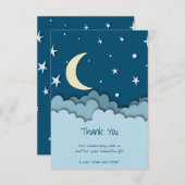 月の上にかわいい濃い青ありがとう赤ちゃんシャワー サンキューカード (正面/裏面)
