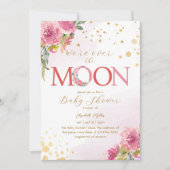 月の上にかわいい金ゴールド星ベビーガールシャワー 招待状 (正面)