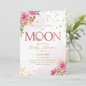 月の上にかわいい金ゴールド星ベビーガールシャワー 招待状 (スタンド正面)
