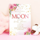 月の上にかわいい金ゴールド星ベビーガールシャワー 招待状