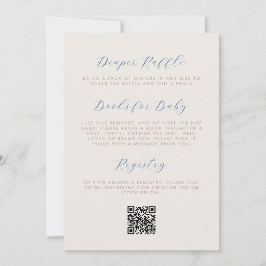 月の上にクマ青い男の子QRコードベビーシャワー 招待状 (裏面)