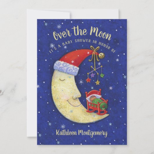 月の上にクリスマスに赤ちゃんが降り注ぐ 招待状 (正面)