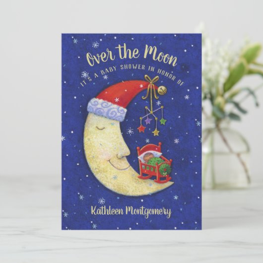 月の上にクリスマスに赤ちゃんが降り注ぐ 招待状 (スタンド正面)