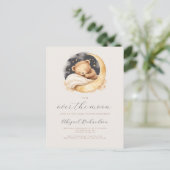 月の上にテディベアニュートラルボホベイビーシャワー ポストカード (スタンド正面)