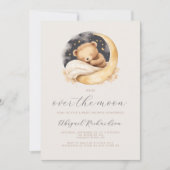 月の上にテディベアニュートラルボホベイビーシャワー 招待状 (正面)