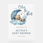 月の上にテディベア赤ちゃんシャワーへようこそ アクリルサイン (正面)