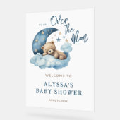 月の上にテディベア赤ちゃんシャワーへようこそ アクリルサイン (傾斜)