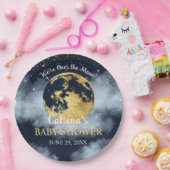 月の上にネイビーブルーと星の赤ちゃんシャワー ペーパープレート (パーティー)