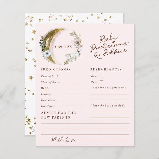月の上にピンクのベビー予測とアドバイス (正面/裏面)