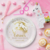 月の上にピンクの天体と星の赤ちゃんシャワー ペーパープレート (パーティー)