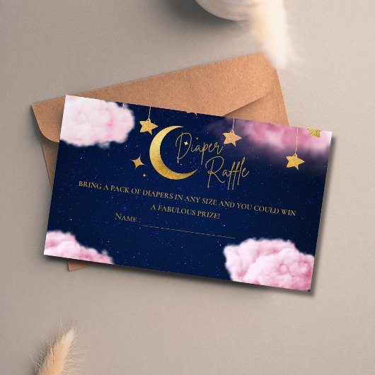 月の上にピンクの赤ちゃんシャワーおむつ エンクロージャーカード