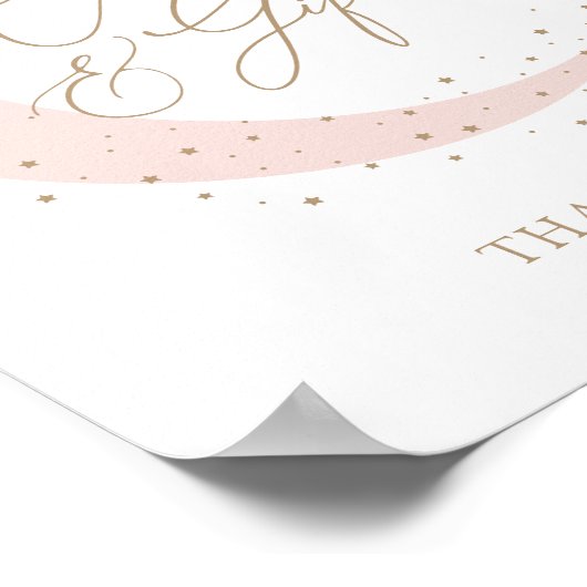 月の上にピンク色の赤ちゃんシャワーカードとギフト ポスター (角)