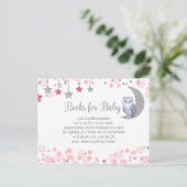 月の上にフクロウのピンクの赤ちゃんシャワー本はがき ポストカード (スタンド正面)