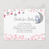 月の上にフクロウのピンクの赤ちゃんシャワー本はがき ポストカード (正面)