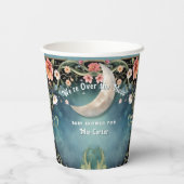 月の上にフローラピンクの花ガールベビーシャワー 紙コップ (裏面)