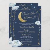 月の上にベビーシャワーの手を弓で描く 招待状 (正面/裏面)
