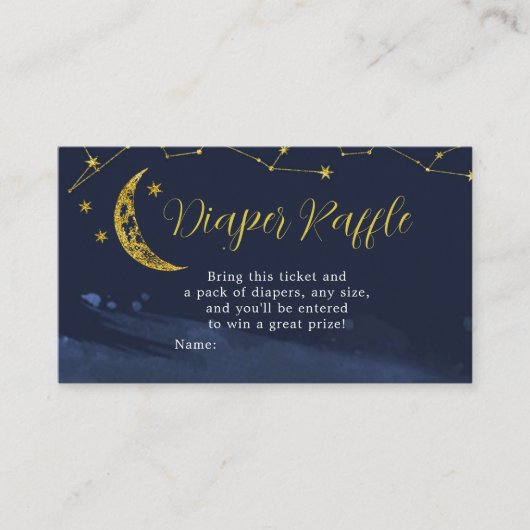月の上に夜空の赤ちゃんシャワーおむつラッフル エンクロージャーカード (正面)