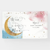月の上に夢想的な青とピンクの赤ちゃんシャワー 横断幕 (横)
