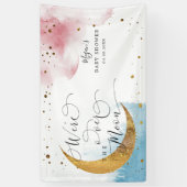 月の上に夢想的な青とピンクの赤ちゃんシャワー 横断幕 (縦)