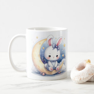 月の上に座っているかわいいバニー コーヒーマグカップ