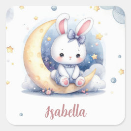 月の上に座っているかわいいバニー スクエアシール