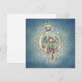 月の上に座る天使とフクロウのカードセット ノートカード (正面/裏面)