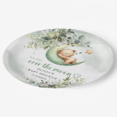 月の上に水色の緑のテディベア ペーパープレート (アングル)