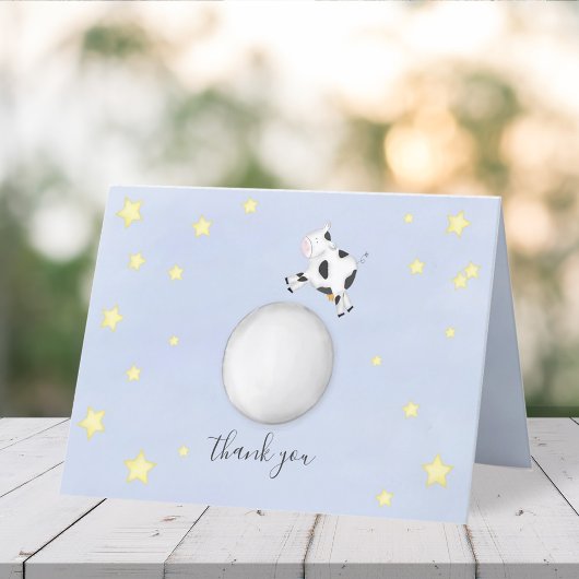 月の上に牛が飛び乗ったミニマリスト サンキューカード