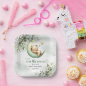 月の上に緑のテディベア男女兼用 ペーパープレート (パーティー)