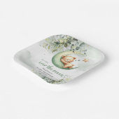 月の上に緑のテディベア男女兼用 ペーパープレート (傾斜あり)