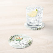 月の上に緑のテディベア ラウンドペーパーコースター (インサイチュ)