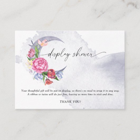 月の上に花の赤ちゃんシャワー表示シャワー エンクロージャーカード (正面)